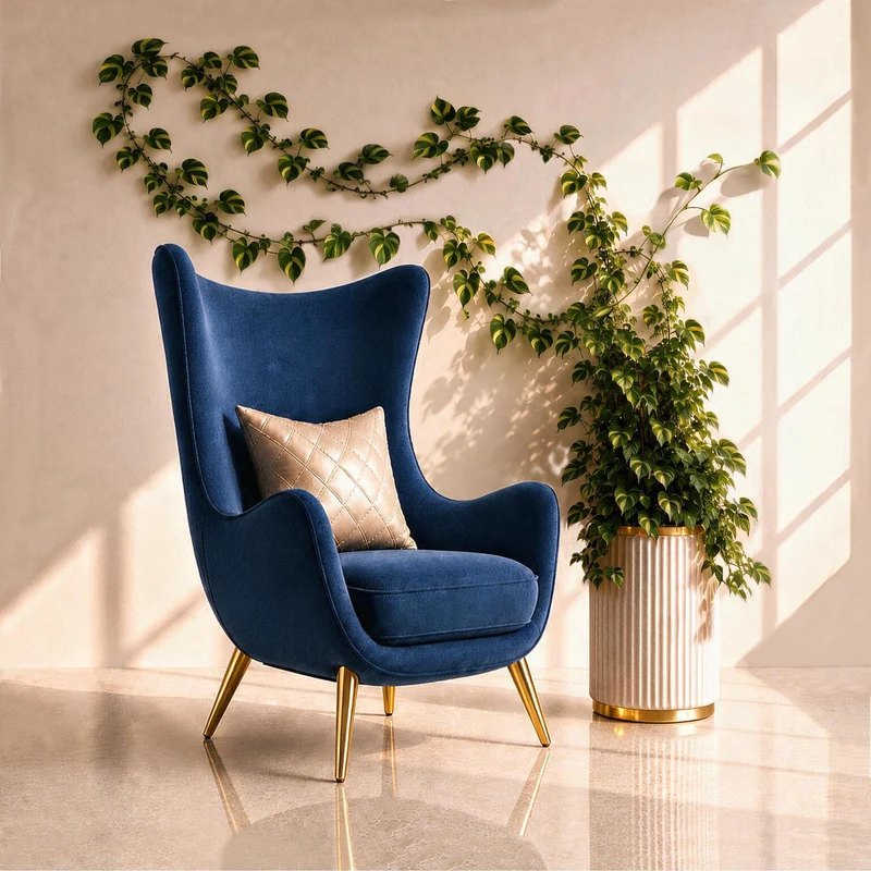 The House AI app icon: a blue velvet armchair beside a potted vine